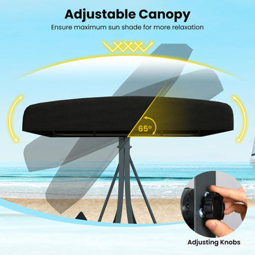 3-Person Porch Swing with Stand Adjustable Canopy Swing with Rattan Seat