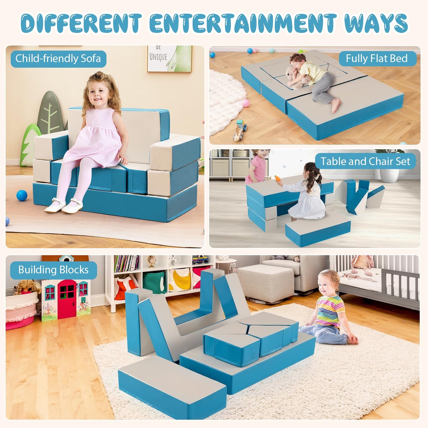 8-Piece Climb and Crawl Foam Set 4 in 1 Convertible Children Soft Play Blocks