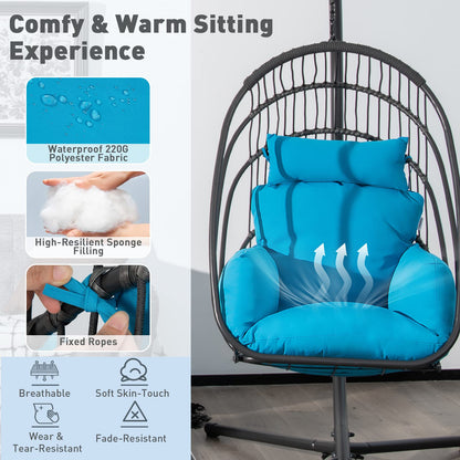 Foldable Rattan Swing Egg Chair with Stand & Soft Cushion