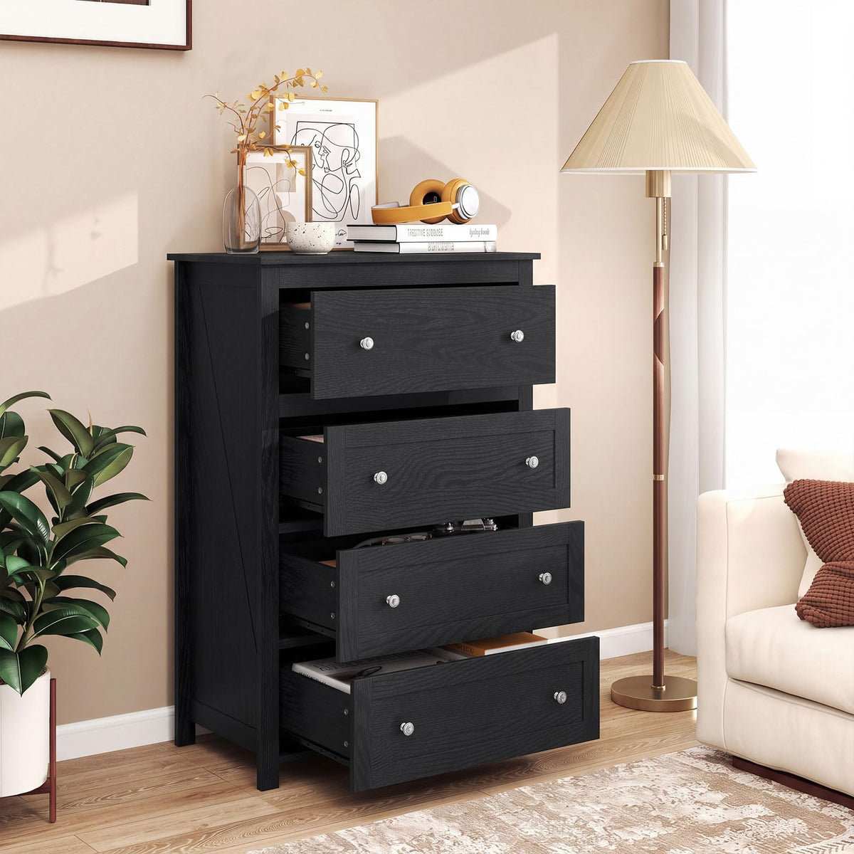 110cm Tall Storage Cabinet Chest of Drawers Clothes Organizer with 4 Drawers