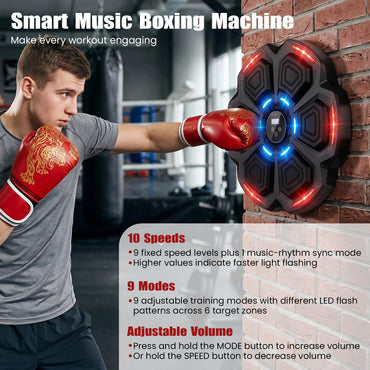 Music Boxing Machine, Wall Mounted Electronic Boxing Target with Gloves, LED Light Targets