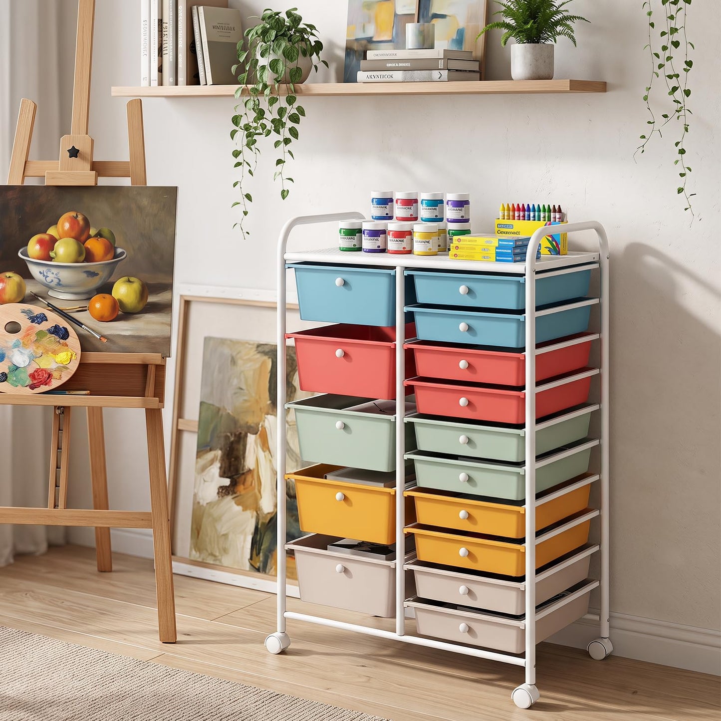 15 Drawers Storage Trolley, Home Office Stationary Rolling Cart