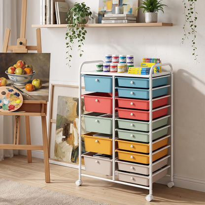 15 Drawers Storage Trolley, Home Office Stationary Rolling Cart