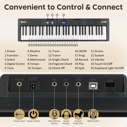 61 Key Digital Piano Keyboard, Electric Piano with Adjustable Stand & Stool