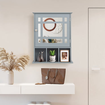 Mirror Door Cabinet with Adjustable Shelf and 3 Compartments