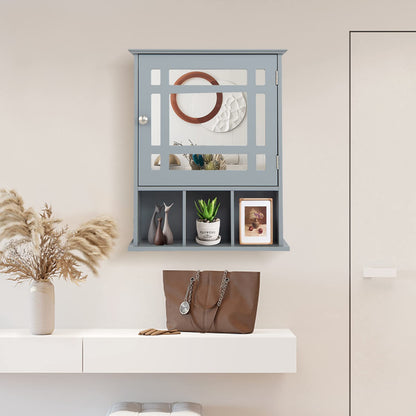 Mirror Door Cabinet with Adjustable Shelf and 3 Compartments