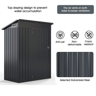 5x3FT Metal Garden Shed Galvanized Outdoor Storage Shed with 2 Air Vents