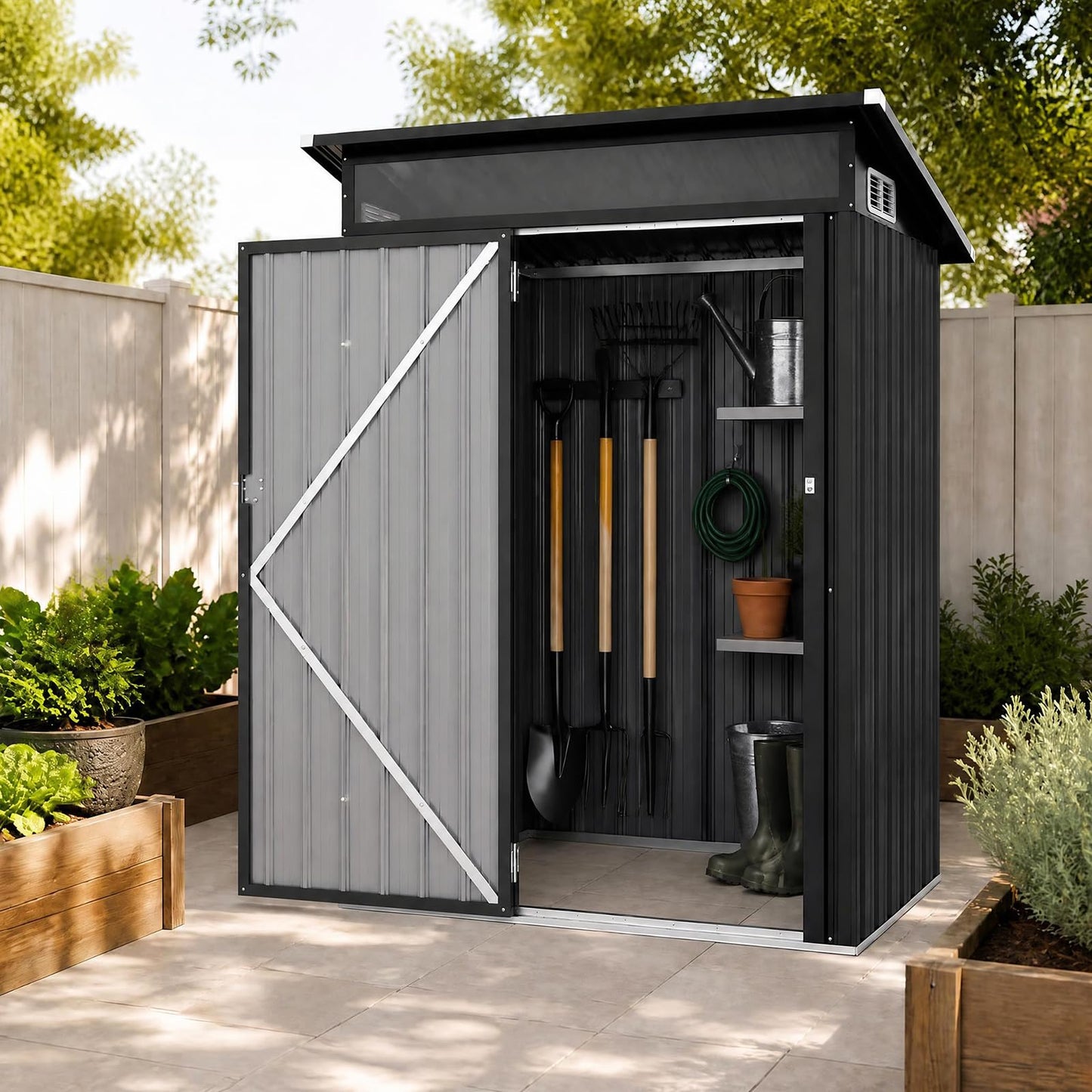 5 x 3FT Metal Garden Storage Shed with PC Panel & Lockable Door