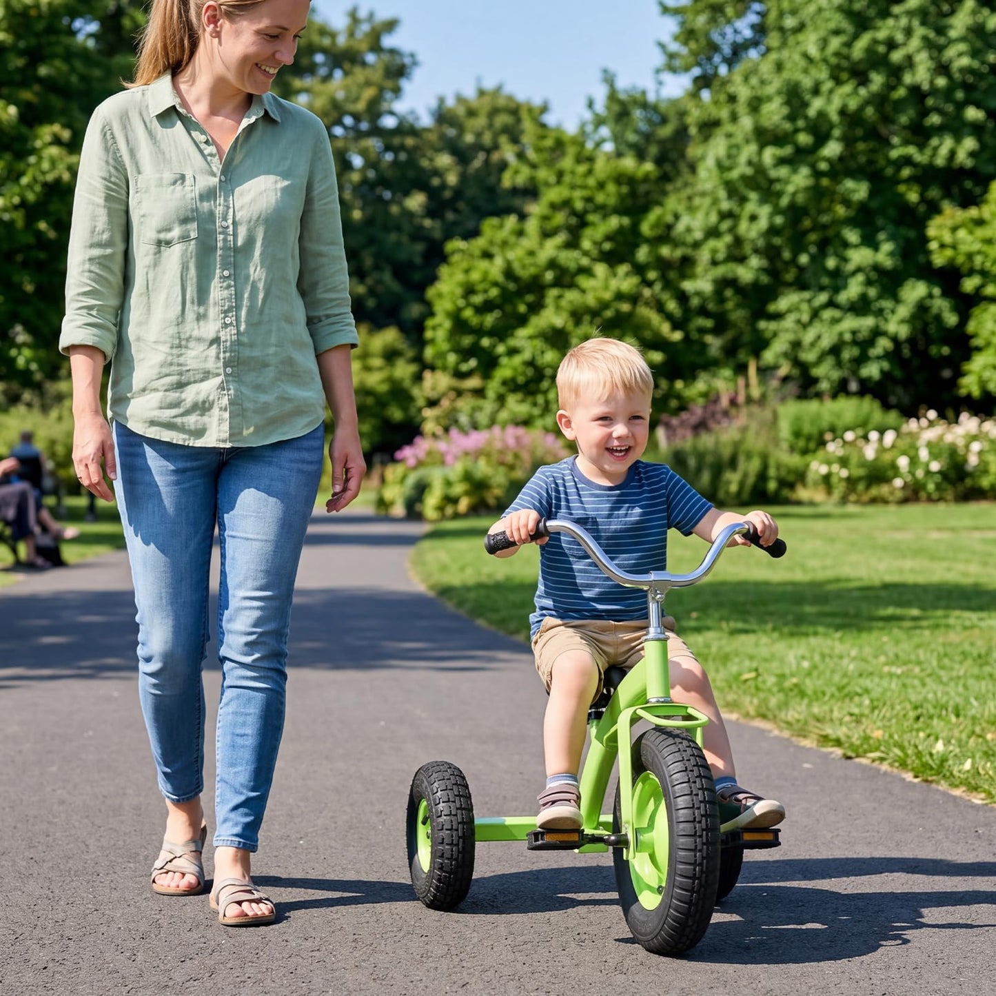 Kids Tricycle ( 84 x 55 x 68-77cm, without Storage Basket) | Carbon Steel Toddler Trike with Inflatable Rubber Tires