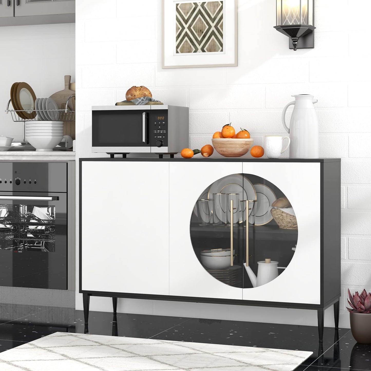 Wooden Storage Cabinet with 3 Doors for Dining Living Room