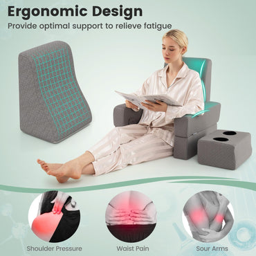 3-Piece Reading Pillow Set with Coaster Back Cushion and Storage Pocket