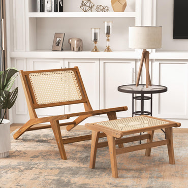 Hand-woven Wicker Footrest Vanity Stool for Living Room