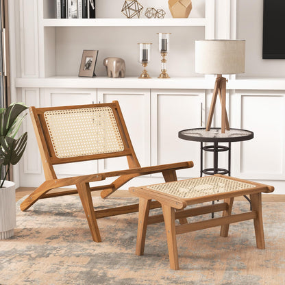 Hand-woven Wicker Footrest Vanity Stool for Living Room