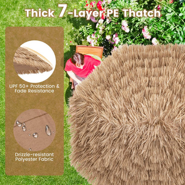 Folding Tilting Thatch Tiki Sun Umbrella with 8 Ribs