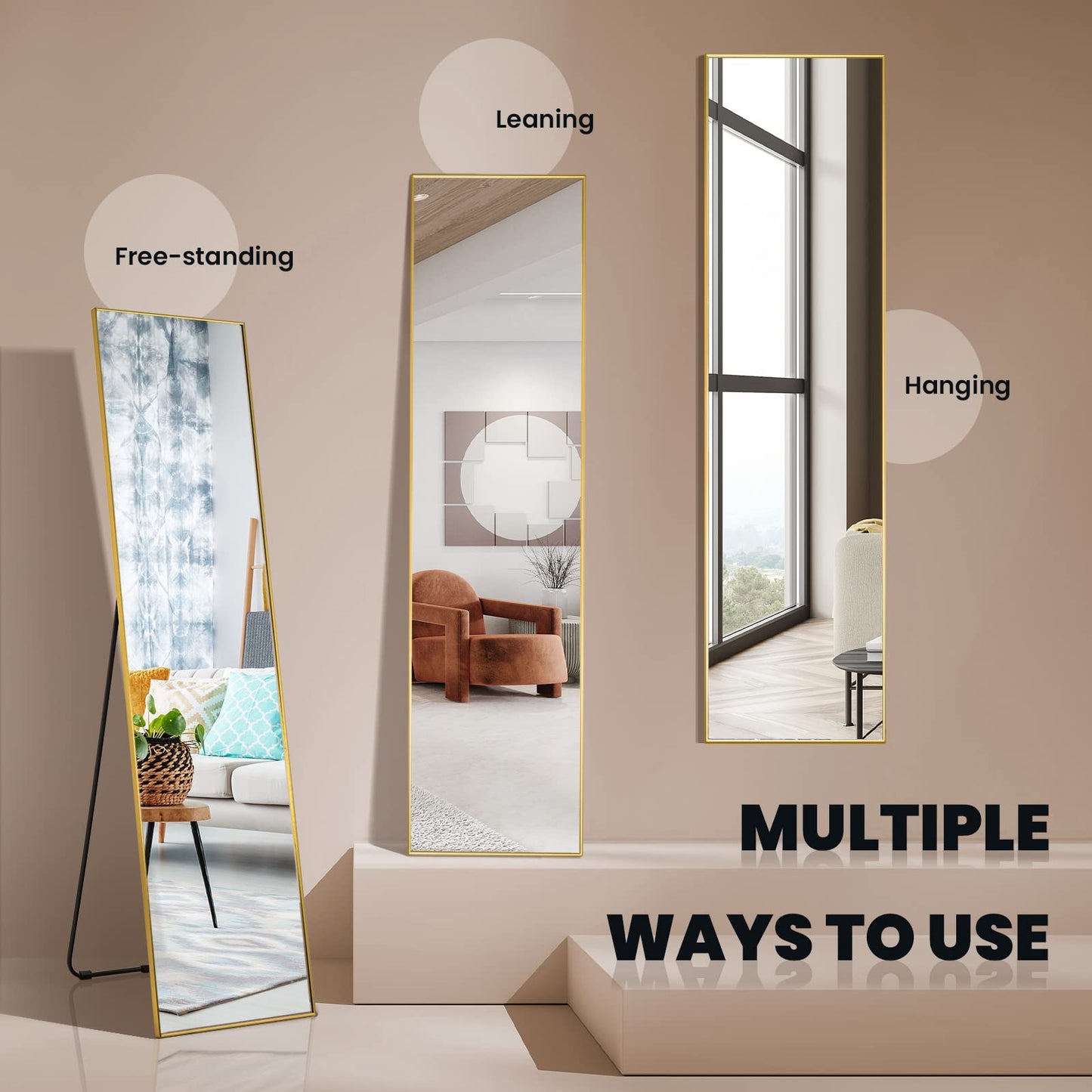 160x40cm Wall Mounted/Leaning/Free Standing Aluminum Alloy Frame Floor Mirror