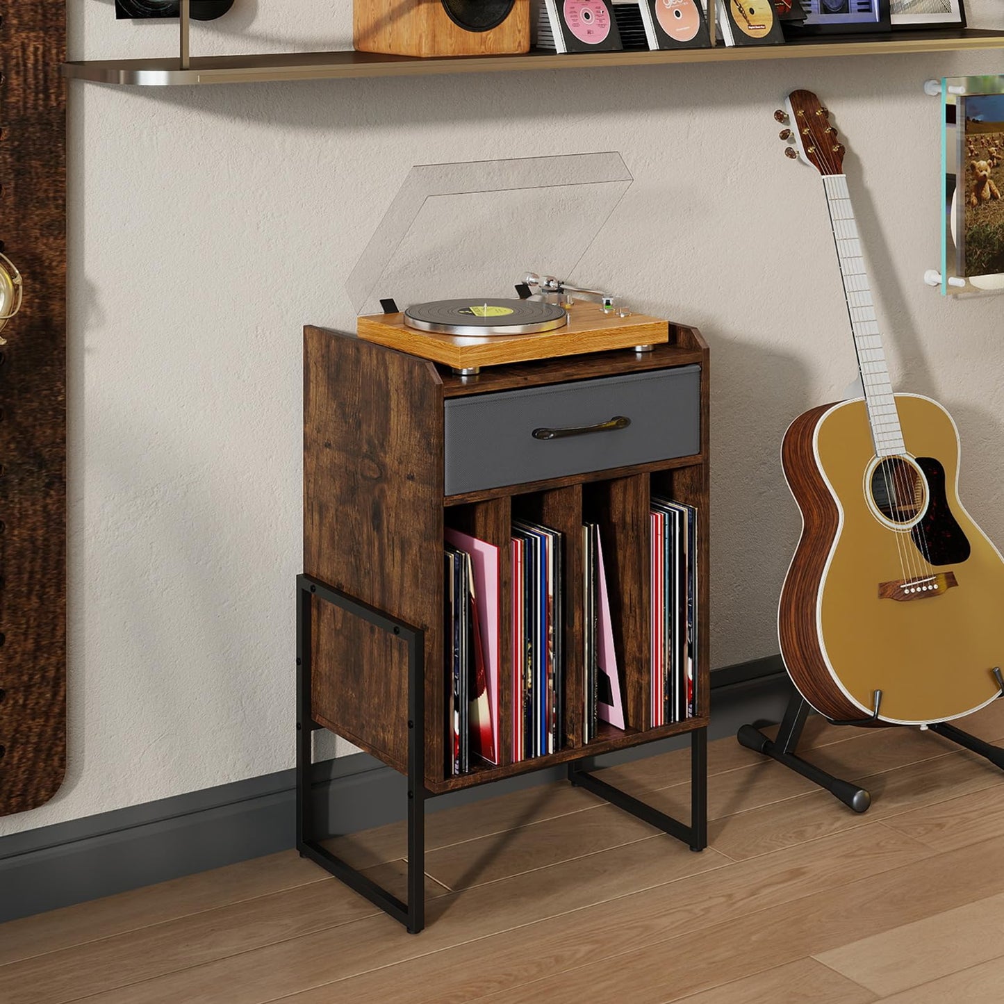 Record Player Stand, Industrial Wooden Turntable Stand End Sofa Side Table