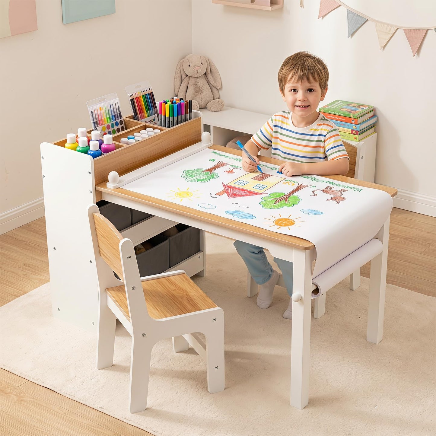 Kids Art Table and Chair Set, 3PCS Toddler Activity Desk and Chair