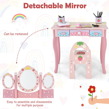 2-in-1 Kids Vanity Table and Chair Set