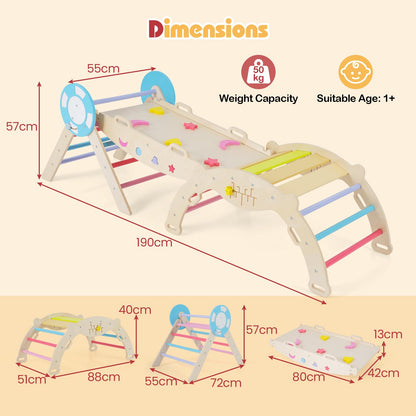 7 in 1 Kids Climbing Frame, Wooden Toddler Climbing Set with Reversible Ramp