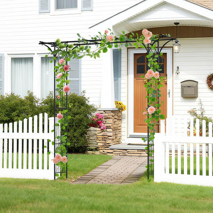 Flat Top Garden Arch with Trellises and Extended Roof for Climbing Plants