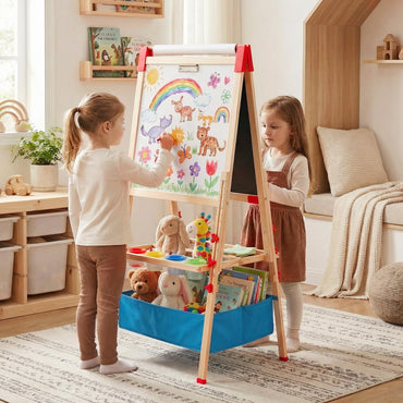 Kids Easel, Double-Sided Art Easels with Magnetic Whiteboard & Chalk Board