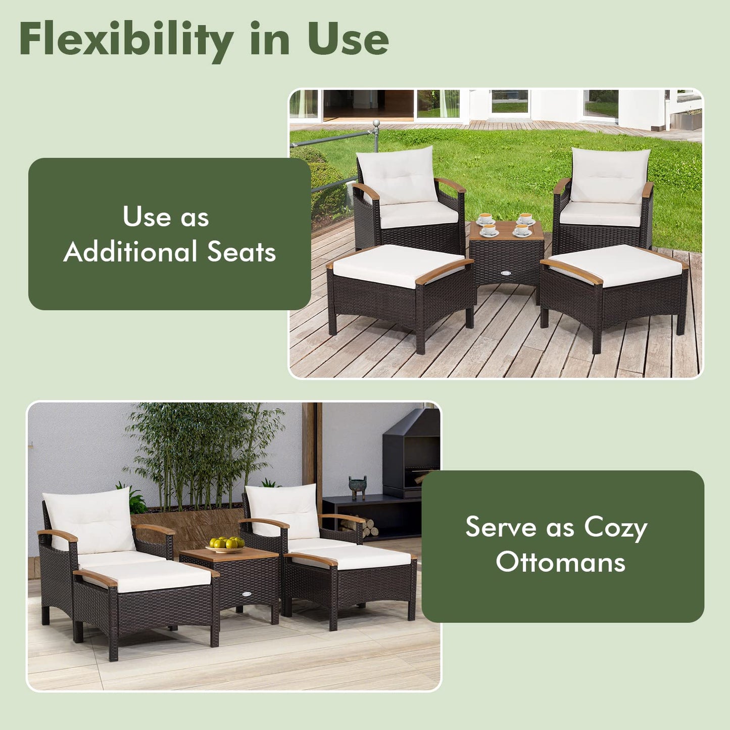 5-Piece Outdoor Acacia Wood Wicker Conservatory Set
