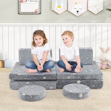 Glow in the Dark Modular Kids Play Couch Set with Machine-washable Flannel Covers and Portable Handles