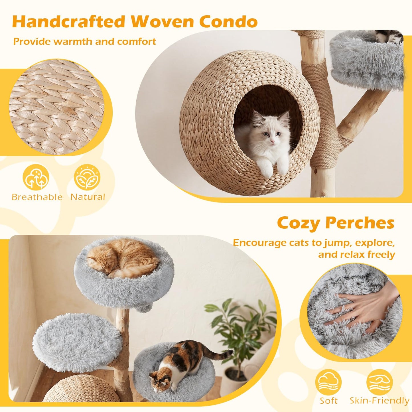 134CM 5-Tier Cat Tree with Woven Cat Condo and Hanging Balls