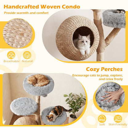 134CM 5-Tier Cat Tree with Woven Cat Condo and Hanging Balls