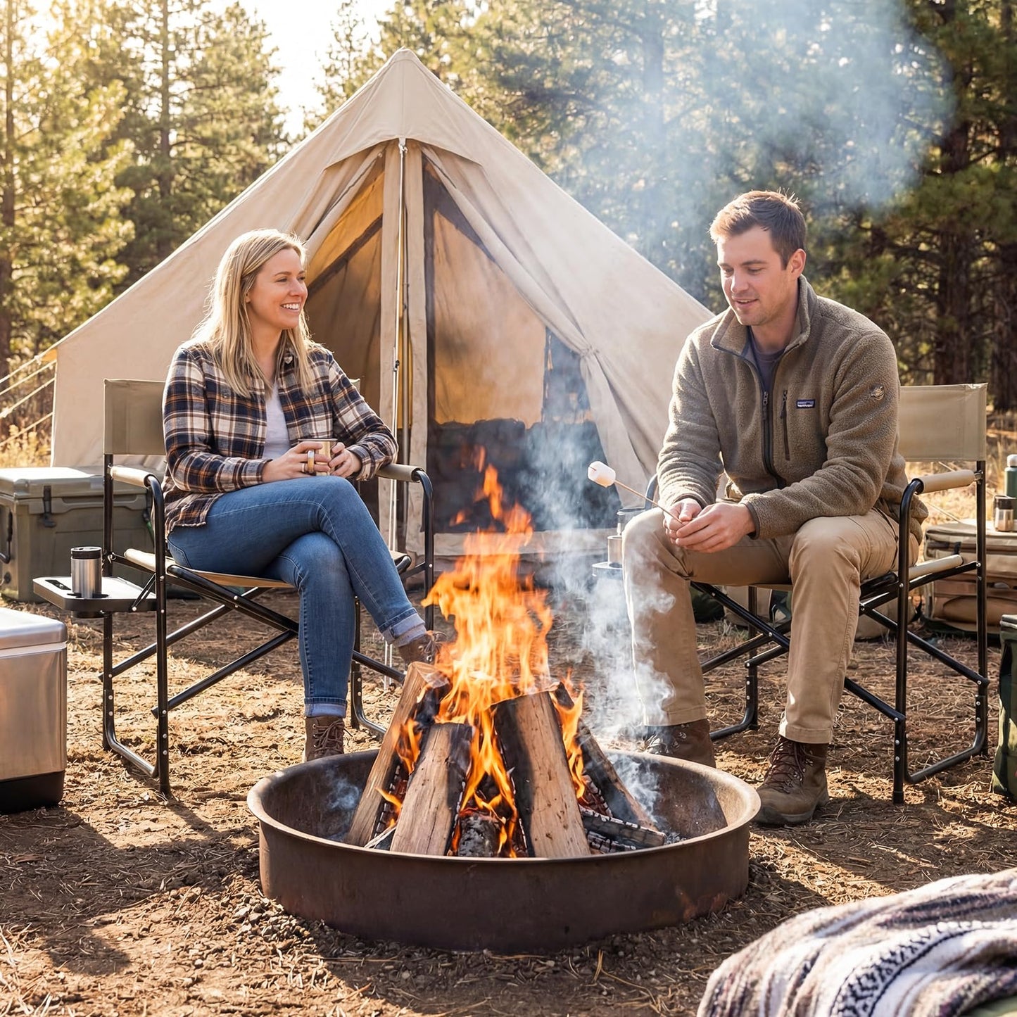Folding Directors Chair, Oversized Camping Chairs with Side Table and Cup Holder