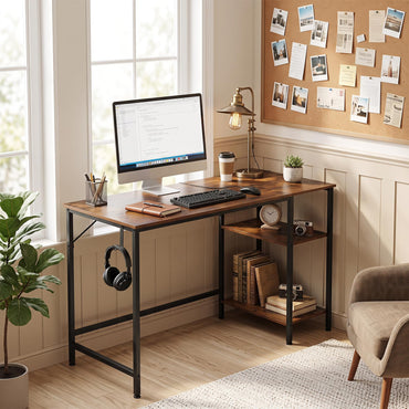 120 cm Reversible Home Office Desk with Headphone Hook and Shelves