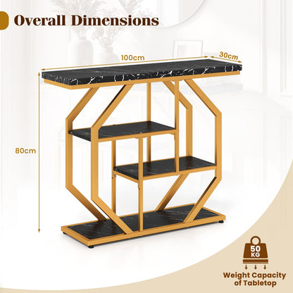 Console Table, 4-Tier Faux Marble Slim Entryway Table with Storage Shelves