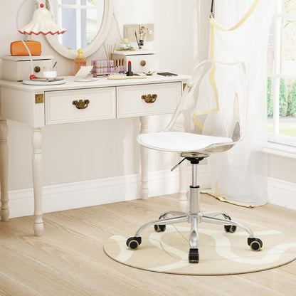 Clear Desk Chair Armless Rolling Acrylic Office Chair with Swivel Seat and PU Leather Cushion