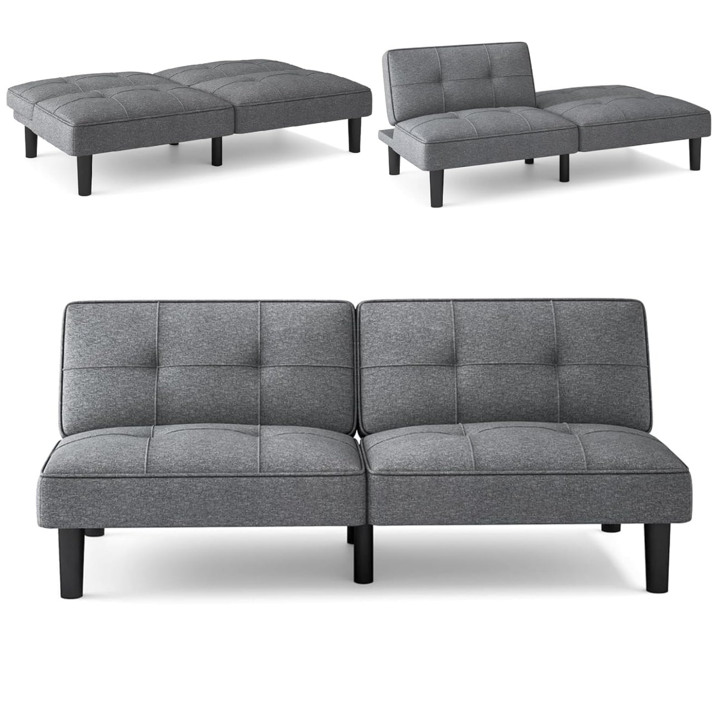 Convertible Folding Futon Sofa Bed with 6-Position Adjustable Backrest and Thick Cushion