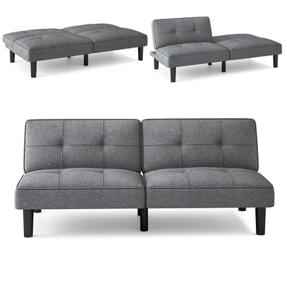 Convertible Folding Futon Sofa Bed with 6-Position Adjustable Backrest and Thick Cushion