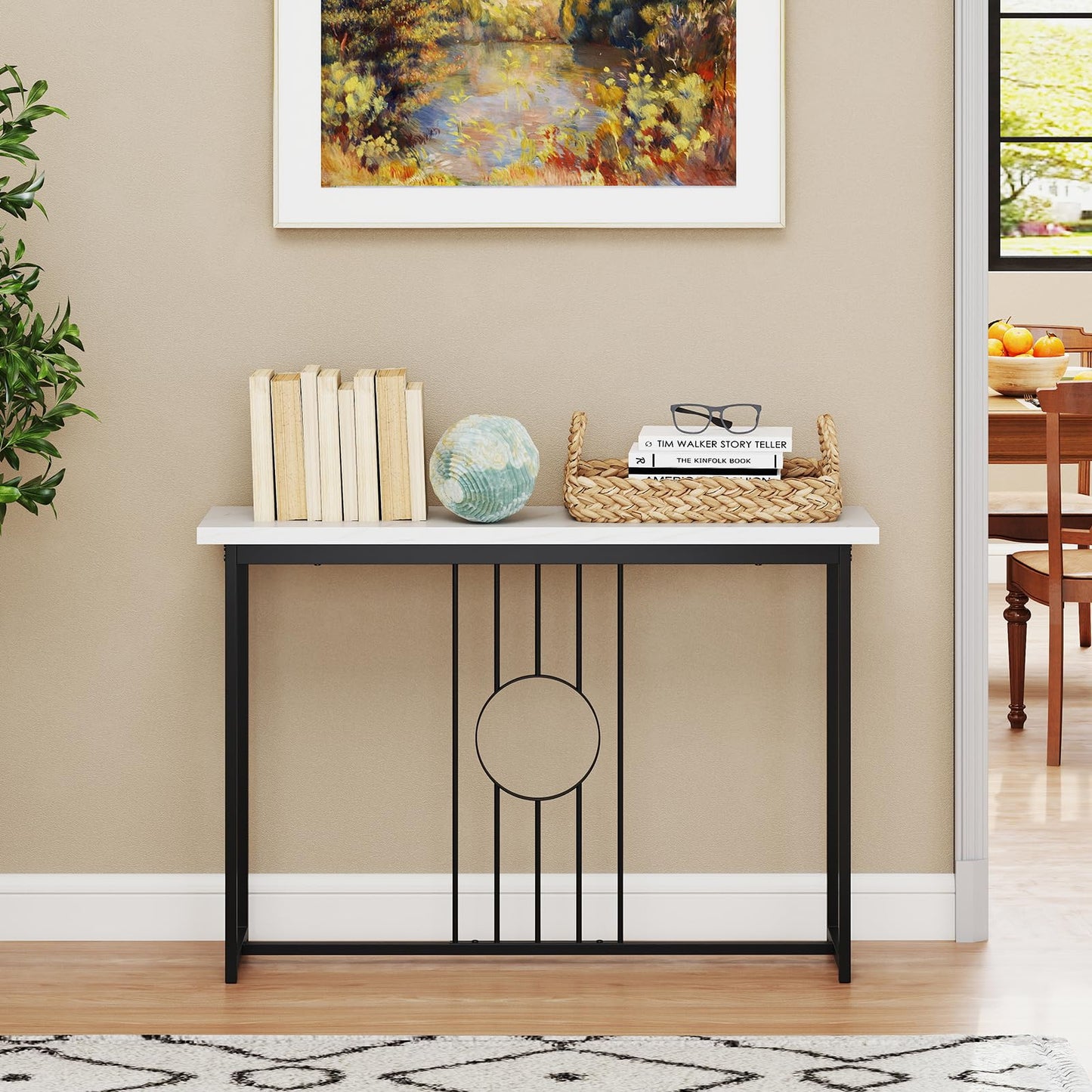 Modern Faux Marble Slim Entryway Table Sofa Side Tables