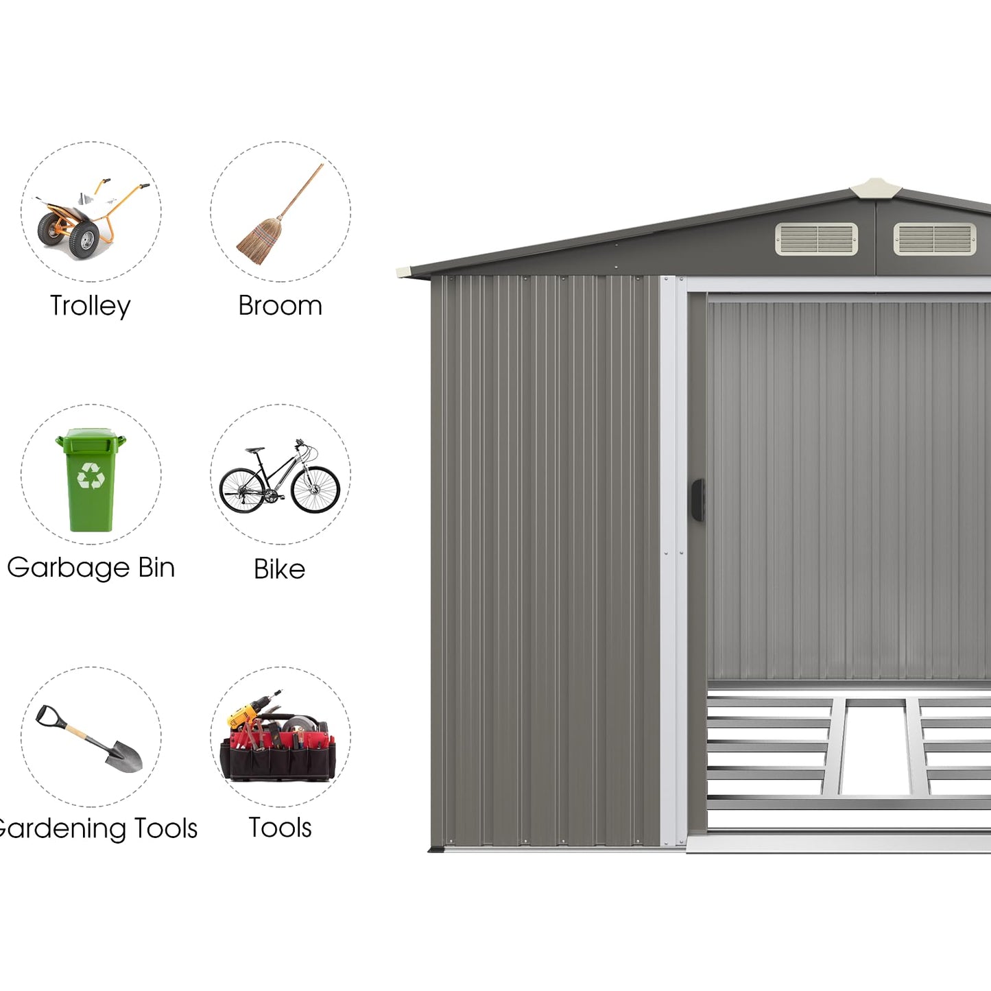 GiantexUK  Metal Garden Shed (8.5x7FT, Light Grey)