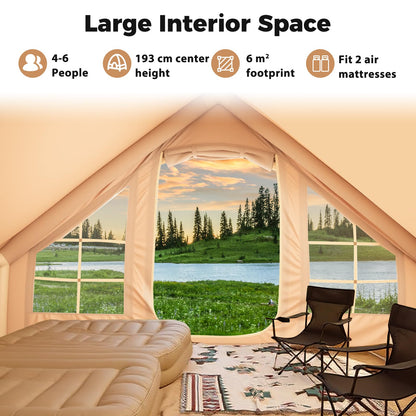 4-6 People Inflatable Tent with 4 Mesh Screen Windows and 2 Doors