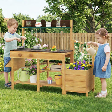 Pretend Mud Kitchen Play Kitchen with Removable Sink and Planter Boxes