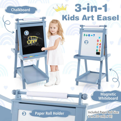 Kids Wooden Art Easel Double-Sided Height Adjustable Children Easel