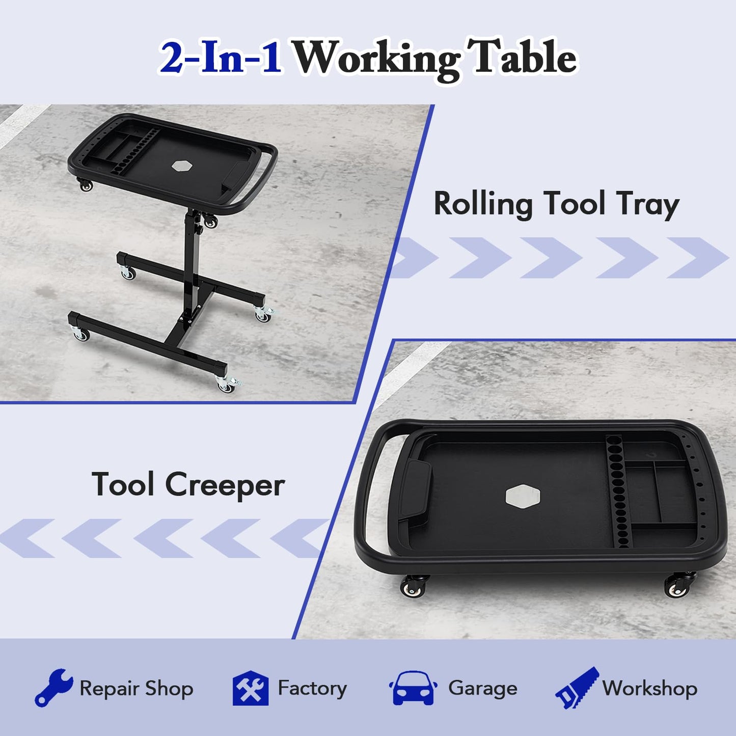 Height Adjustable Tool Cart with Detachable Top Tray