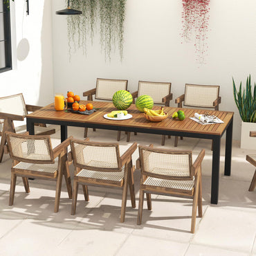 8 Seater Outdoor Dining Table with Umbrella Hole for Poolside Backyard