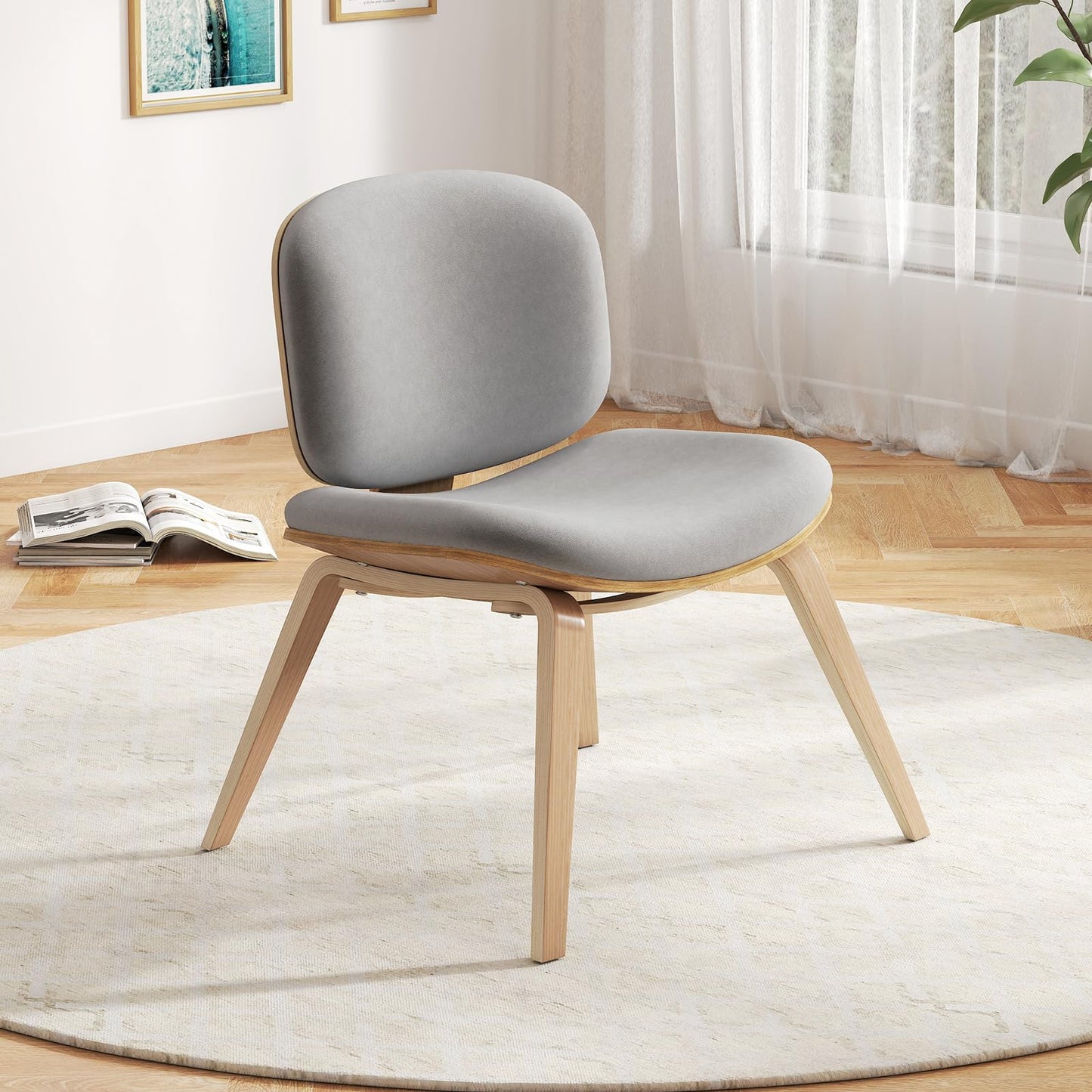 Modern Accent Chair with Curved Backrest and Padded Seat