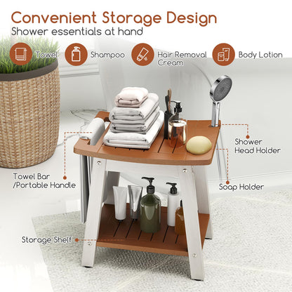 HIPS Slatted Spa Bath Stool Seat with Storage Shelf