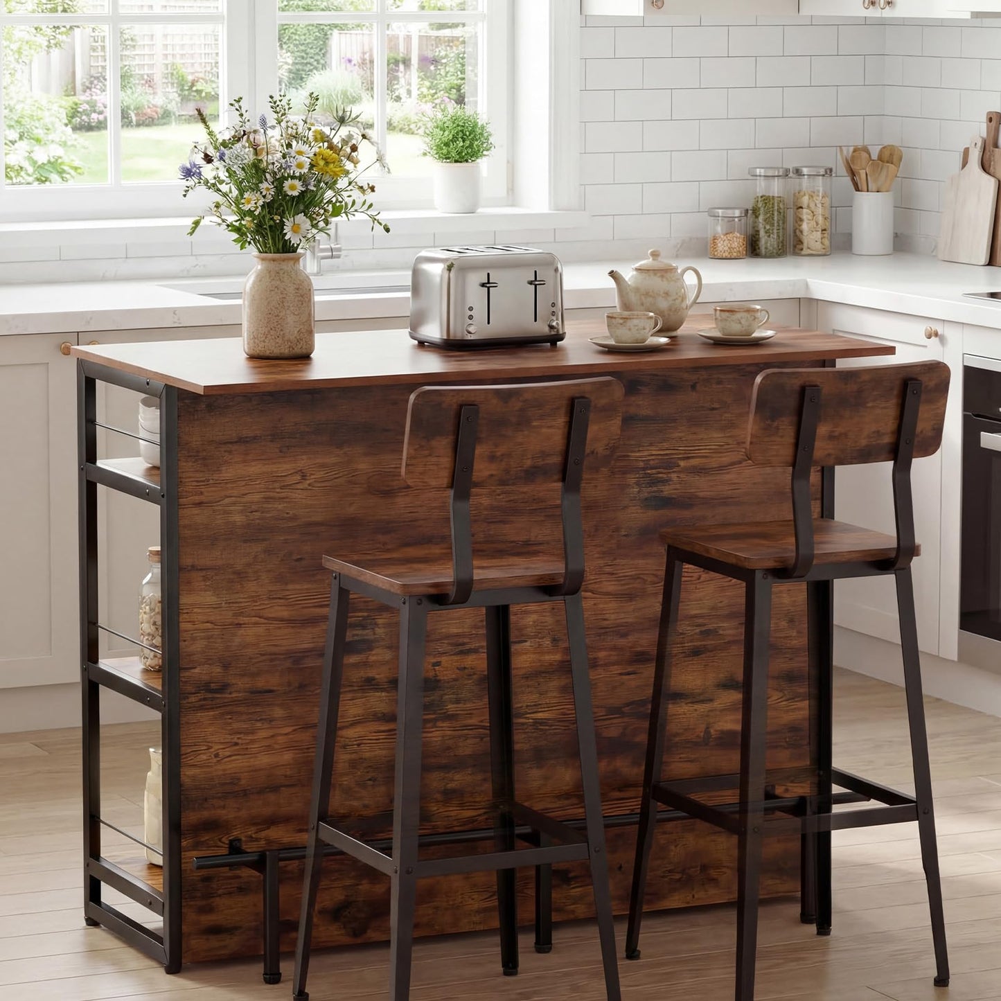 2-in-1 Home Bar Unit with 4 Shelves and Glass Holders and Wine Racks