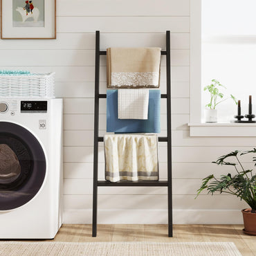 4-Tier Wooden Blanket Ladder 137 cm Wall Leaning Quilt Holder for Storage and Display