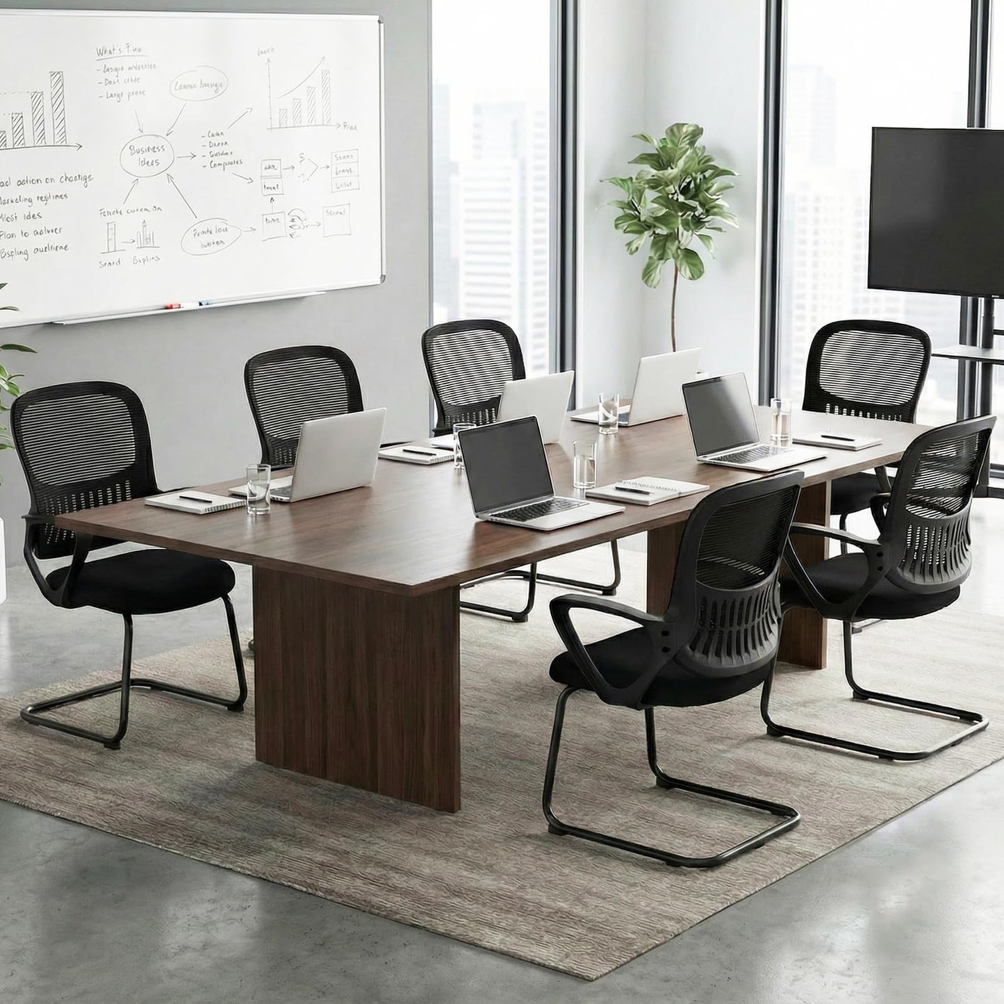 2PCS Conference Chairs, Metal Base Reception Chairs with Breathable Mesh Back