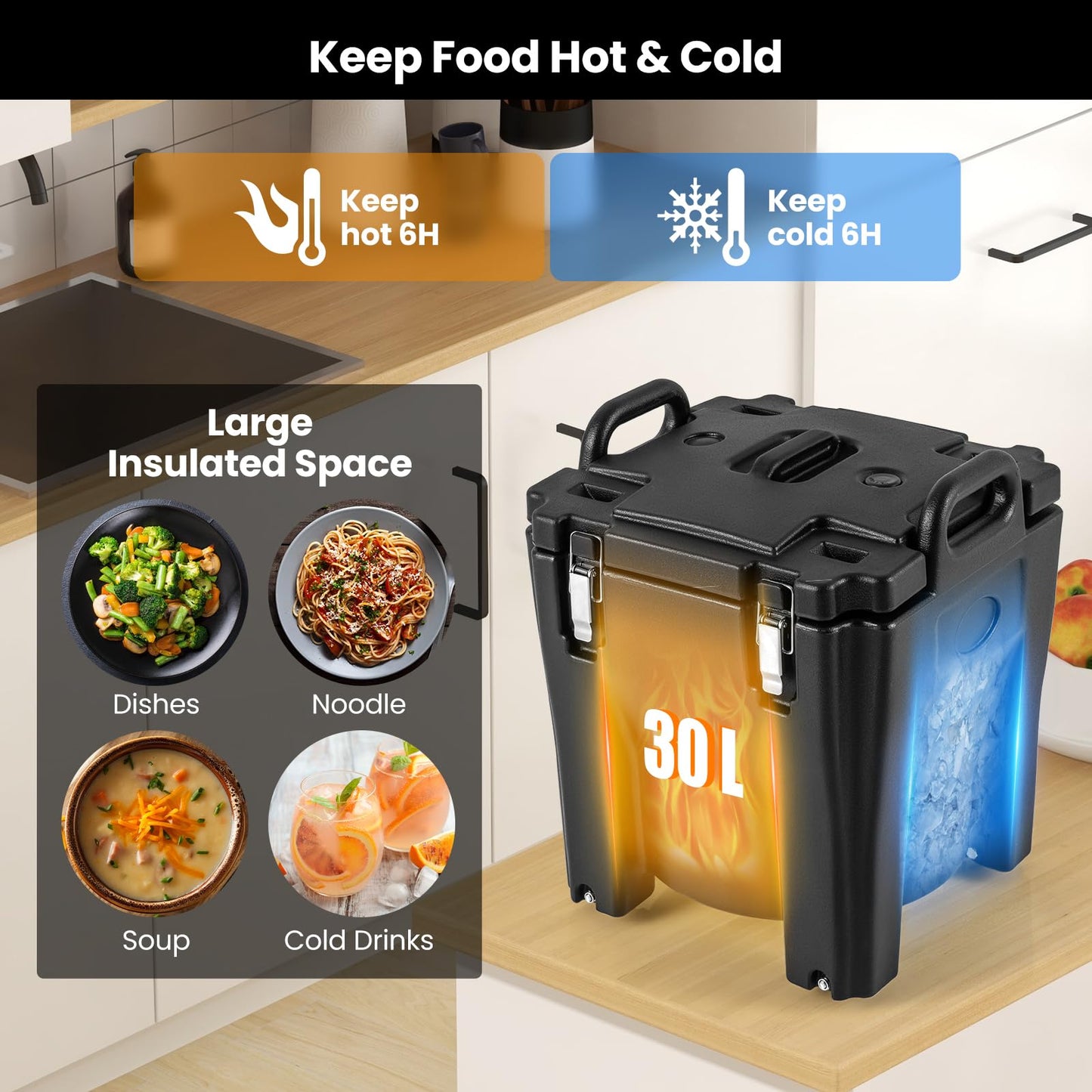 30L Portable Food Warmer with Stainless Steel Barrel for Catering Banquets Parties Camping