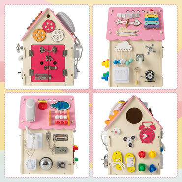 Wooden Busy House Toddler Learning Toy with Music Box
