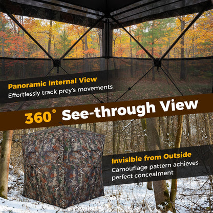 360 Degree One-way See-through Hunting Blind 4 People Ground Blind with Silent-slide Windows